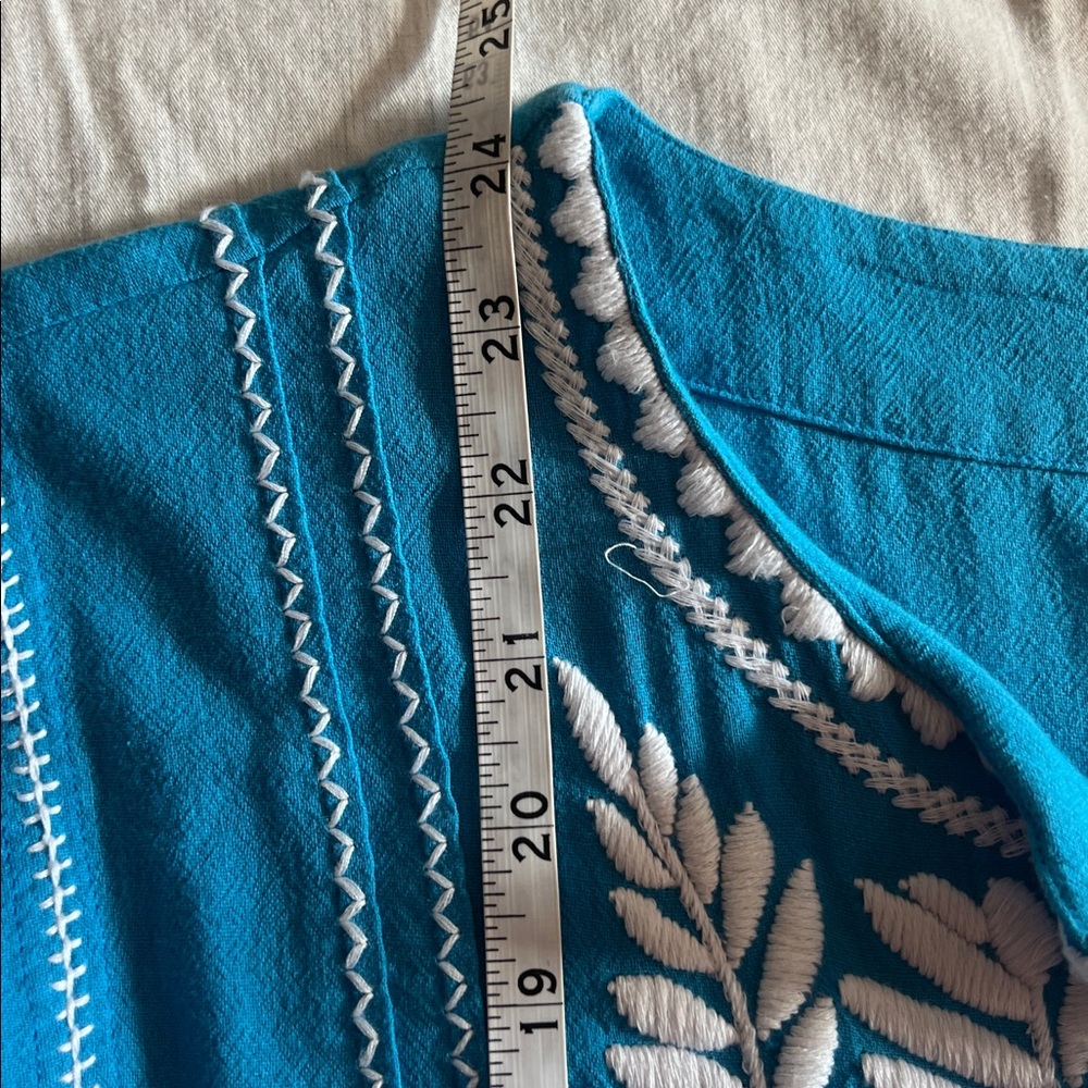 SISTER MARY Bohemian Embroidered Cotton Blouse Blue‎ White Sz XS - Picture 7 of 8